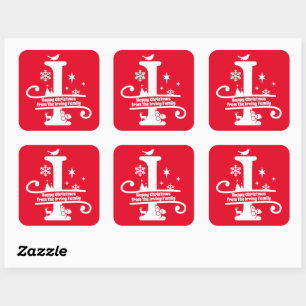 Letter I Monogram Initiaal Familienaam Greep Vierkante Sticker