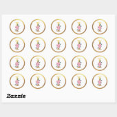Letter I Monogram Roze Rozen Bloemen & Elegant Gou Ronde Sticker (Vel)