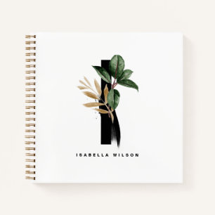 Letter I Monogram Tropical Greenery Gold Foil Notitieboek