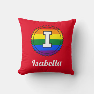 Letter I & Name Gay Pride Rainbow Monogram - Rood Kussen