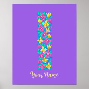 letter I op maat gemaakte bloemige wandkunst Poster