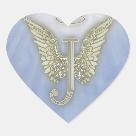 Letter J Angel Monogram Hart Sticker (Voorkant)