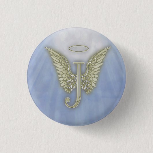 Letter J Angel Monogram Ronde Button 3,2 Cm (Voorkant)
