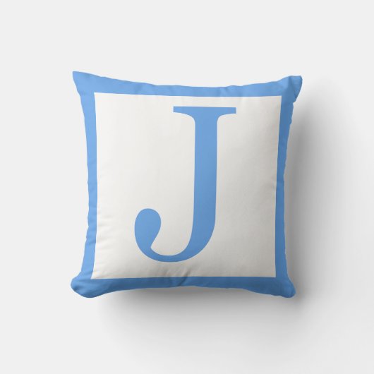 Letter J Baby Blue Border Kussen (Voorkant)