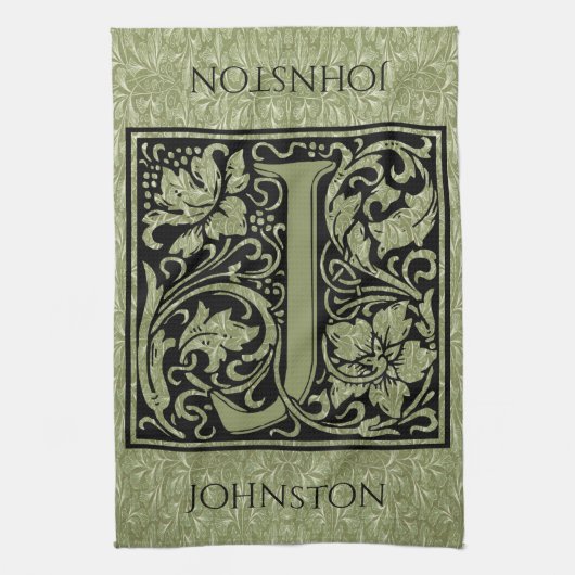 Letter J First Letter Monogram Gepersonaliseerd Theedoek (Verticaal)