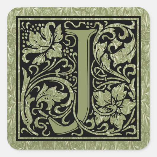Letter J First Letter Monogram Vierkante Sticker (Voorkant)