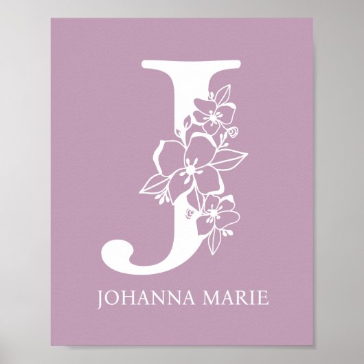 Letter J Floral Monogram Name Nursery Modern Poster (Voorkant)
