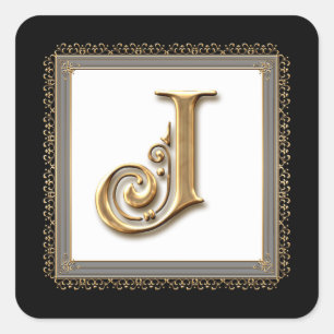 Letter J - Goud & Kant Classic Formele Huwelijkssl Vierkante Sticker