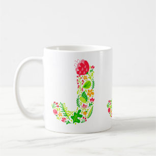 Letter J in Flowers Coffee Mok