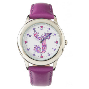 Letter J initiaal monogram doodle hart meisjes hor Horloge