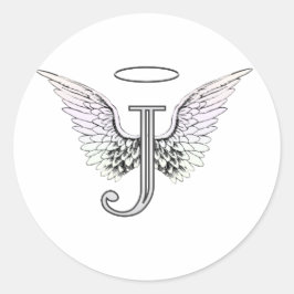 Letter J Initiaal Monogram met Angel Wings & Halo Ronde Sticker
