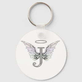 Letter J Initiaal Monogram met Angel Wings & Halo Sleutelhanger