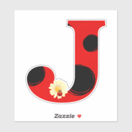 Letter J Ladybug Print met lieveheersbeestje en bl Sticker
