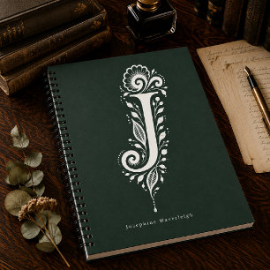 Letter J Linocut Botanische Monogram Notitieboek