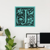 Letter J Medieval Monogram Initiaal Poster (Thuiskantoor)