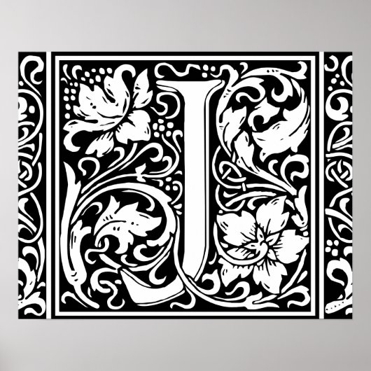 Letter J Medieval Monogram Initiaal Poster (Voorkant)