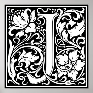 Letter J Middeleeuwse Monogram Vintage Initiaal Poster