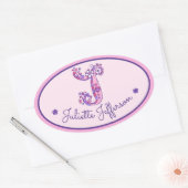 Letter J monogram aangepaste meisjes naam roze sti Ovale Sticker (Envelop)