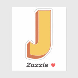 Letter J Monogram, Bold 3D Type Font Initial  Sticker