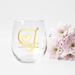 Letter J Monogram Bruidsmeisje Gift, Modern Elegan Wijnglas Zonder Voet
