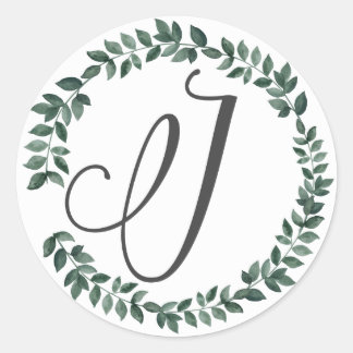 Letter J Monogram Minimalistische Botanische Bladk Ronde Sticker