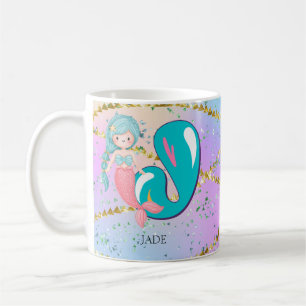 Letter J Monogram Waterverf Cute Mermaid Nursery Koffiemok