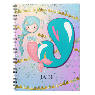 Letter J Monogram Waterverf Cute Mermaid Nursery Notitieboek
