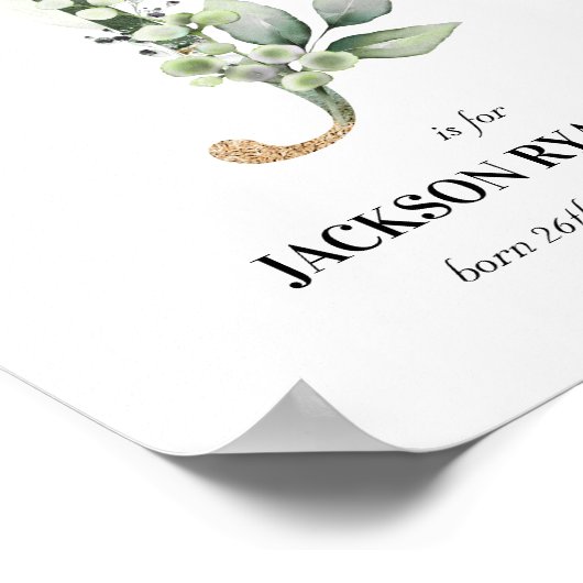 Letter J New Baby Monogram Birth Print Greenery (Hoek)