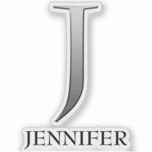 Letter J Two-Tone Silver Grey en Name Sticker