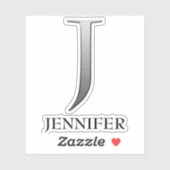 Letter J Two-Tone Silver Grey en Name Sticker (Vel)