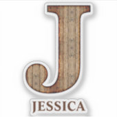 Letter J wood texture met aangepaste naam Sticker (Voorkant)