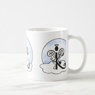 Letter K Alphabet Initiaal Monogram w Angel Clouds Koffiemok
