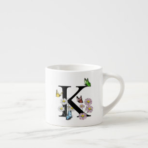Letter K Bloem Vlinder Monogram Initiaal Espresso Kop