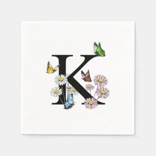Letter K Bloemrijke Waterverf Vlinder Monogram Servet