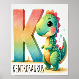 Letter K, Dinosaur Alphabet Waterverf Poster