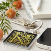 Letter K First Letter Faux Gold en Black Sleutelhanger (Voorkant Rechts)