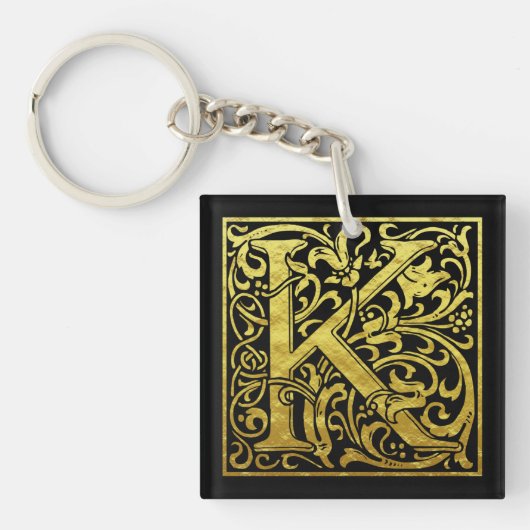 Letter K First Letter Faux Gold en Black Sleutelhanger (Voorkant)