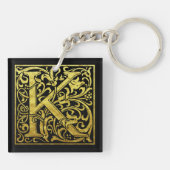 Letter K First Letter Faux Gold en Black Sleutelhanger (Achterkant)