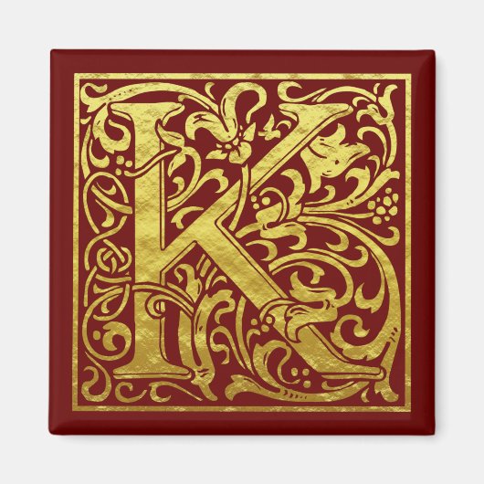 Letter K First Letter Faux Gold Red Magneet (Voorkant)