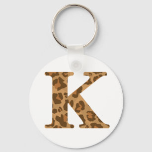 Letter K First Name Monogram Initiaal Leopard Prin Sleutelhanger