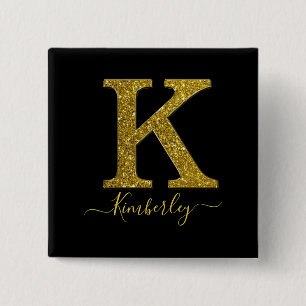 Letter K glitter Vierkante Button 5,1 Cm