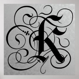 Letter K, Gothic Monogram Black Poster