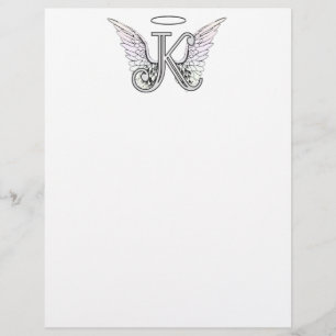 Letter K Initiaal Monogram met Angel Wings & Halo