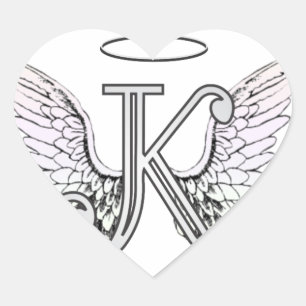Letter K Initiaal Monogram met Angel Wings & Halo Hart Sticker