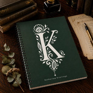 Letter K Linocut Botanische Monogram Notitieboek