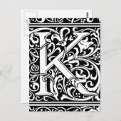 Letter K Middeleeuws Monogram Art Nouveau Briefkaart (Voorkant / Achterkant)