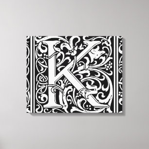 Letter K Middeleeuws Monogram Art Nouveau Canvas Afdruk