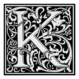 Letter K Middeleeuws Monogram Art Nouveau Perfect Poster