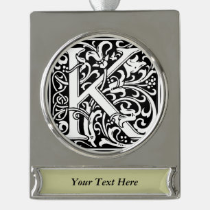 Letter K Middeleeuwse Monogram Art Nouveau Verzilverd Banner Ornament