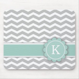 Letter K Mint Monogram Gray Chevron Muismat
